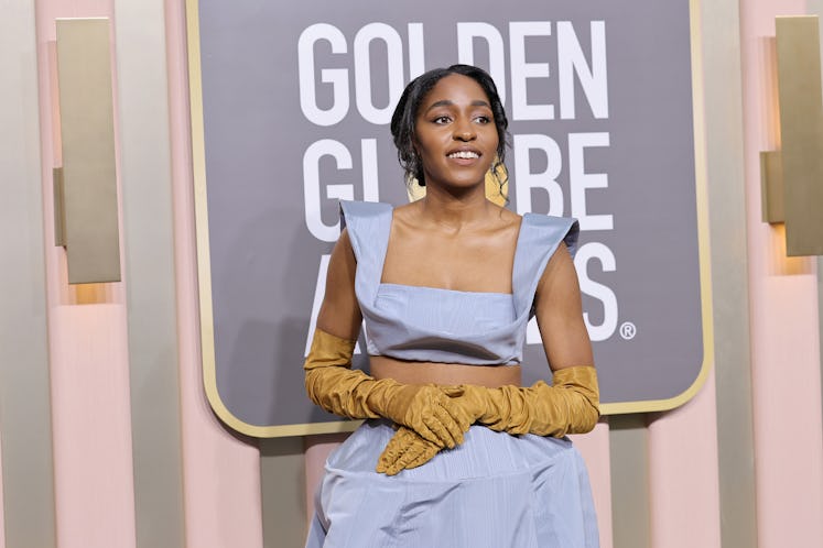Ayo Edebiri attends the 80th Annual Golden Globe Awards at The Beverly Hilton on January 10, 2023 in...
