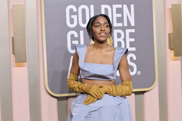 Ayo Edebiri attends the 80th Annual Golden Globe Awards at The Beverly Hilton on January 10, 2023 in...