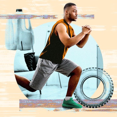 Collage of a man doing a functional fitness workout.
