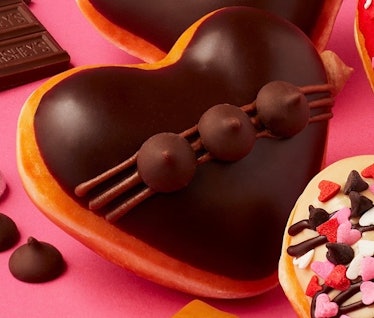 Krispy Kreme's Valentine's Day 2023 doughnuts feature Hershey's chocolate.