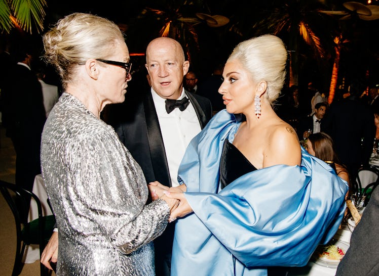 Lisa Love chatting with Lady Gaga & Bryan Lourd at the First Academy Museum Gala.
