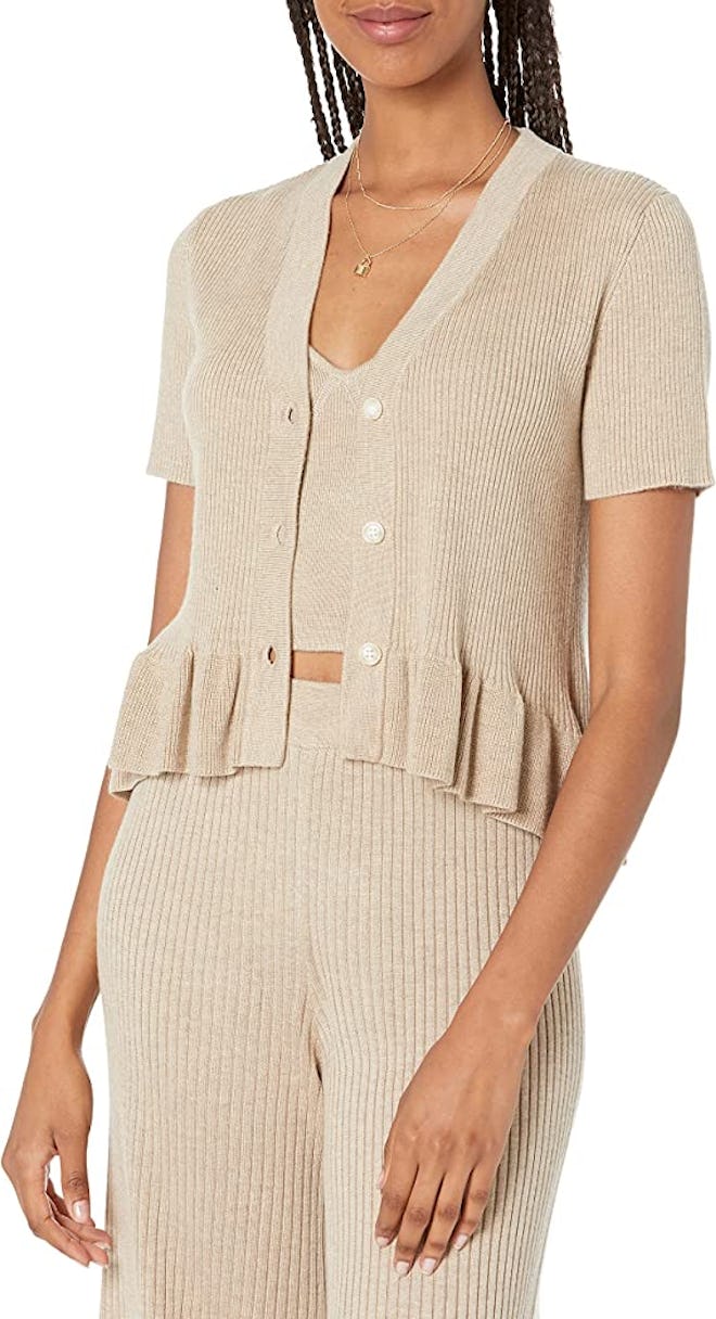 The Drop Catalina Peplum Ruffle Rib Cardigan