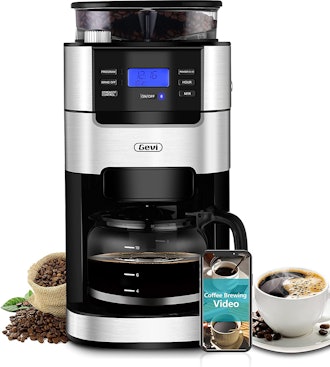 This Coffee maker with built-in grinder has adjustable coarseness settings and a bloom feature.