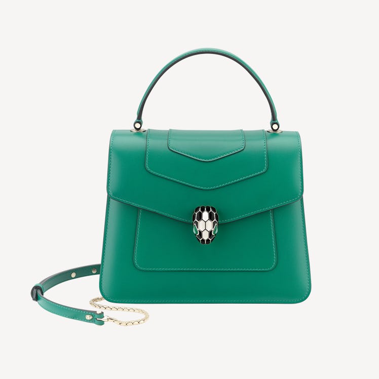 Bvlgari emerald green top handle bag