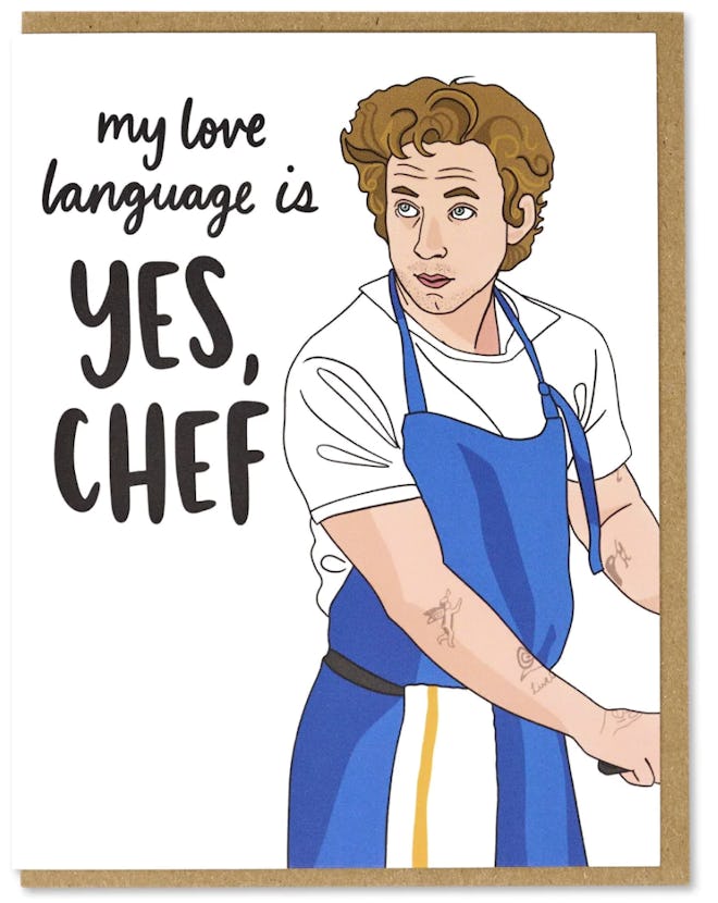 This My Love Language Is Yes, Chef Card is a hot celeb dad card with Jeremy Allen White.