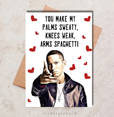 This Vickster Charm Eminem Valentine's Day Card is a hot celeb dad card to give a friend.
