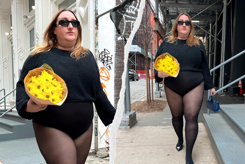 plus-size fashion blogger Sarah Chiwaya wears kendall jenner's no-pants trend