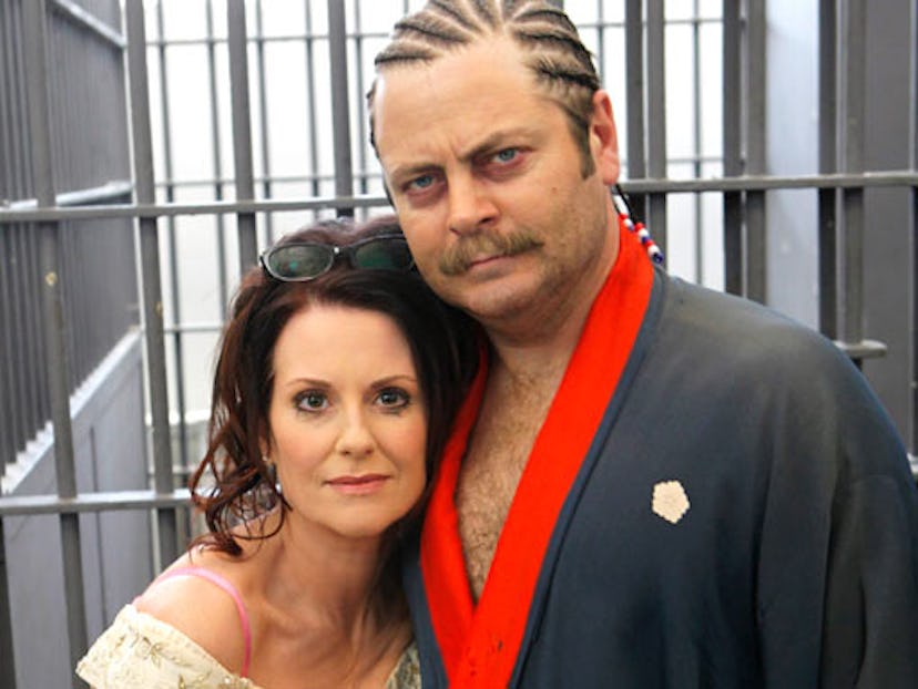 Megan Mullallly & Nick Offerman as Tammy and Ron Swanson in 'Parks and Recreation'