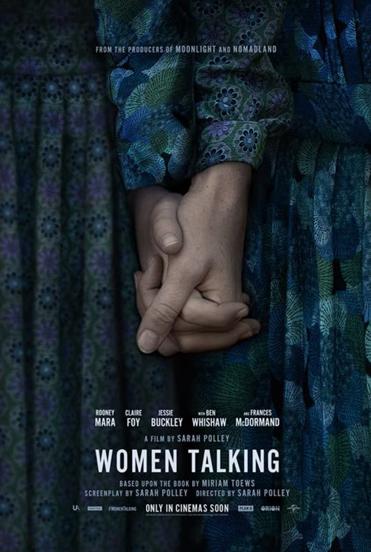 Women Talking movie poster, a close up of two hands grasped together
