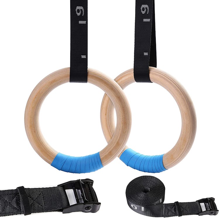 YOELVN Wood Gymnastic Rings with Adjustable Number Suspension