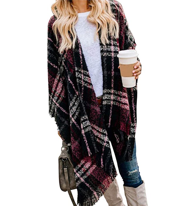 VIMPUNEC Buffalo Plaid Fringe Blanket Scarf