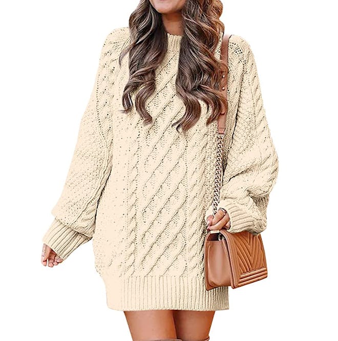 ANRABESS Oversized Cable Knit Sweater Dress