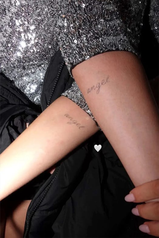 Selena Gomez angel tattoo matching Nicola Peltz Beckham friendship tattoo New Year's Eve 2022-2023