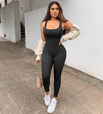 OQQ Ribbed One Piece Exercise Jumpsuit