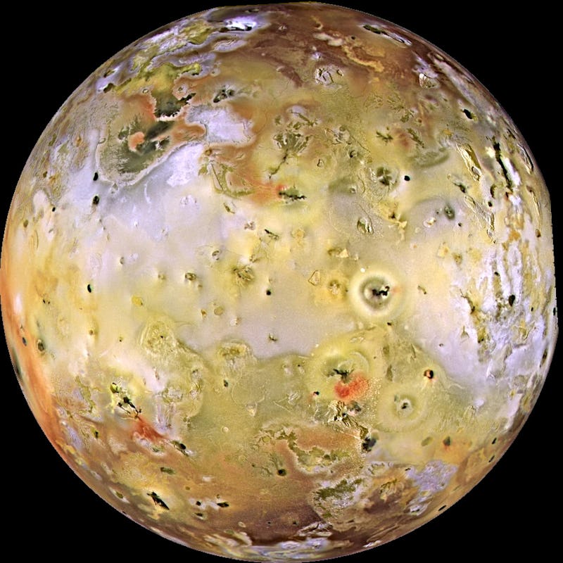 Portrait of Io showing its craters and volcanoes. Taken during the Voyager mission