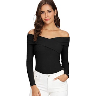 SheIn Cross Wrap Ribbed Knit Top