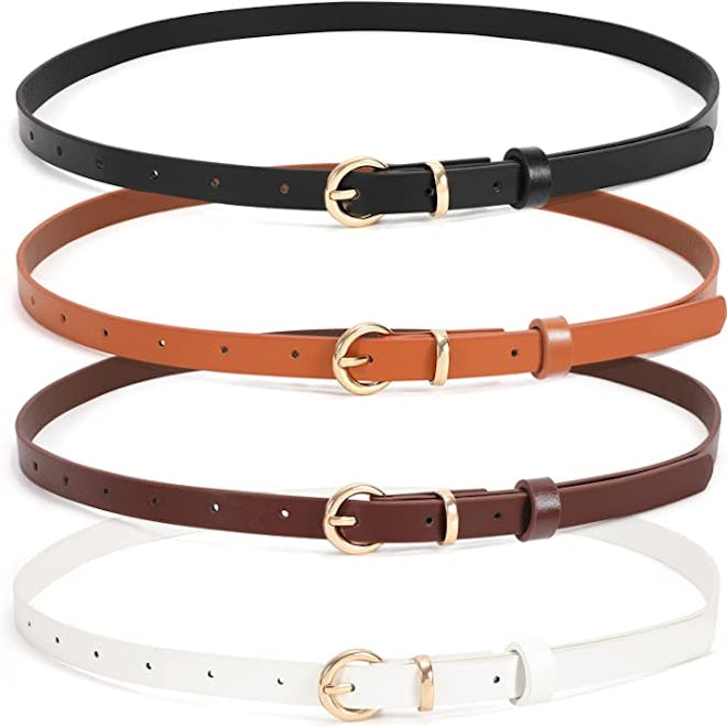 WHIPPY Women Skinny Leather Thin Waist Belt (4-Pack)