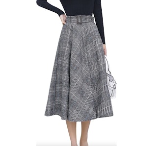 Tanming Wool Plaid A-Line Skirt