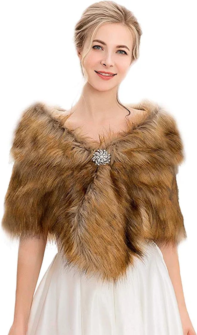 Aukmla Rhinestone Faux Fur Wrap