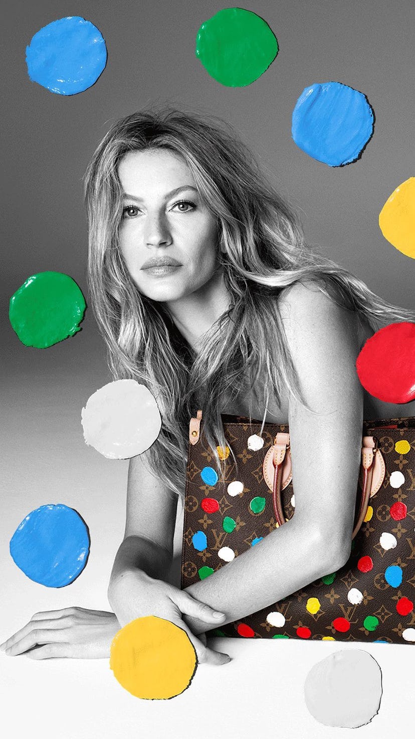 Gisele Bündchen in a campaign for Louis Vuitton x Yayoi Kusama collab.