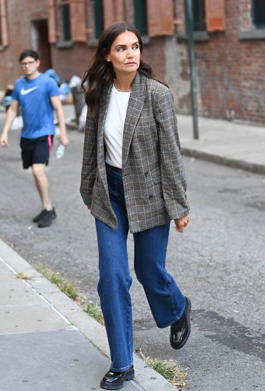 Katie Holmes wearing Reformation loafers