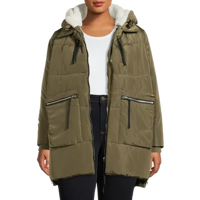 Plus Size Side Zip Puffer Coat