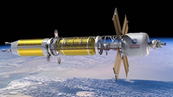 Illustration of a conceptual spacecraft powered by nuclear thermal propulsion.