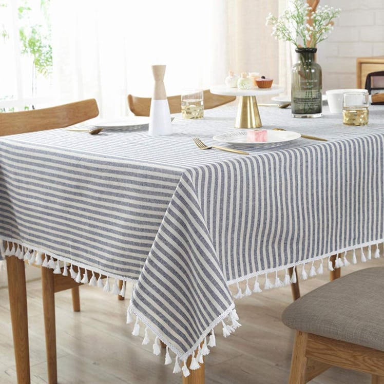 AMZALI Striped Tassel Tablecloth
