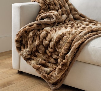 Faux Fur Ruched Throws In Caramel Ombre