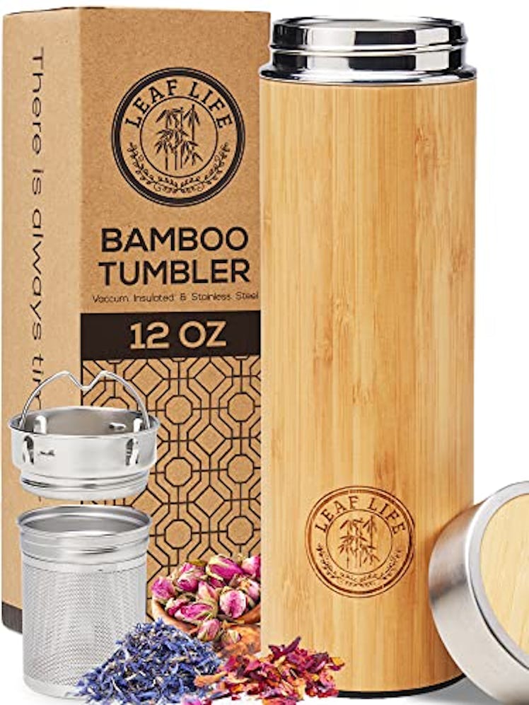 LeafLife Sustainable Bamboo Tumbler with Tea Infuser & Strainer 12oz