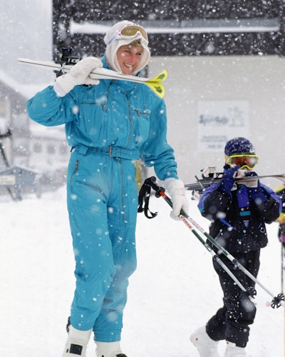 Princess Diana on a skiing holiday with Prince Harry in Lech, Austria.