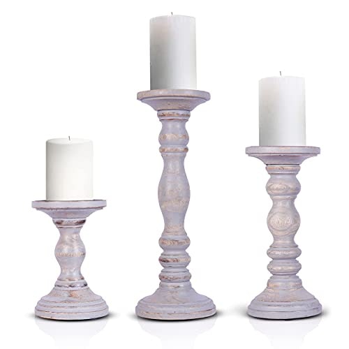 Luxe Designs Rustic Gray Pillar Candle Holders (Set of 3) 