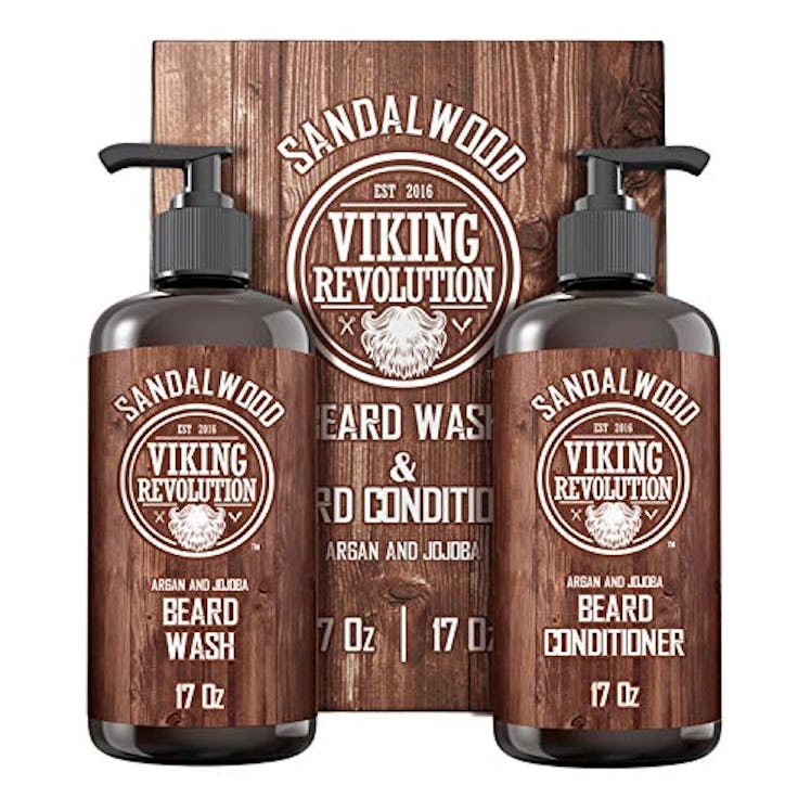 Beard Wash & Beard Conditioner Set w/Argan & Jojoba Oils - Softens & Strengthens - Natural Sandalwoo...