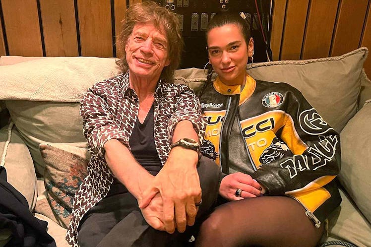 Mick Jagger and Dua Lipa in the recording studio. 
