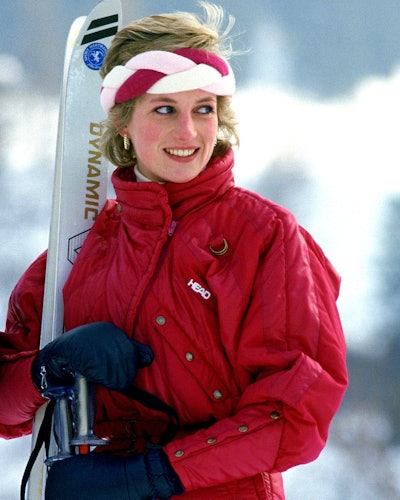 Diana, Princess of Wales holds her skis and poles during a holiday in Klosters, Switzerland 
