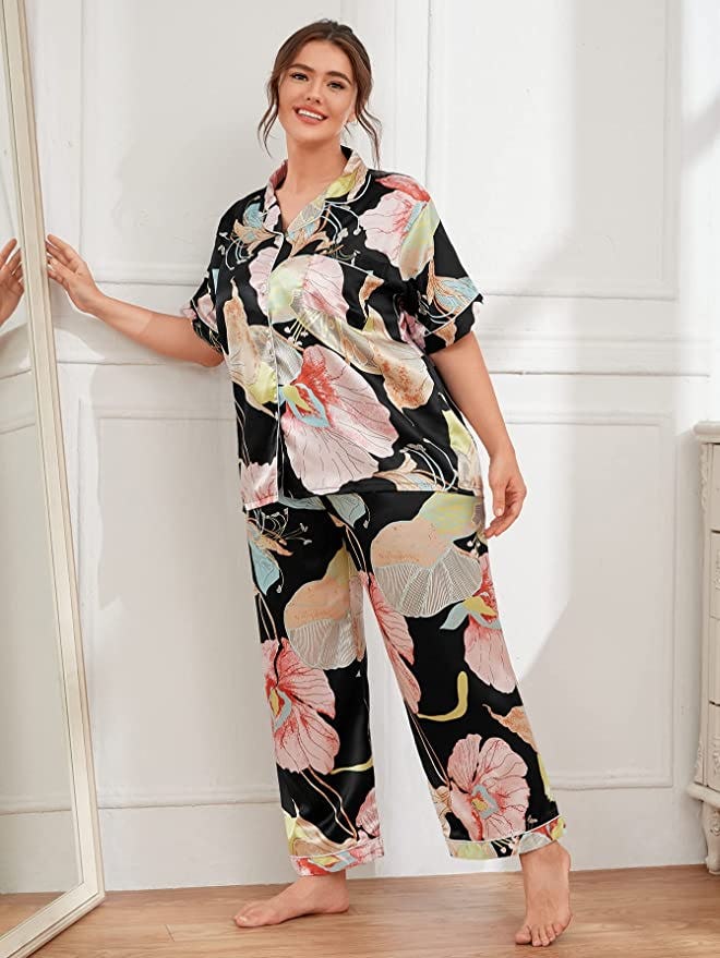 Milumia Plus Size Satin Pajama Set (2 Pieces)