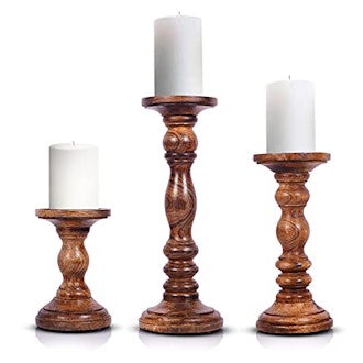 Rustic Wood Pillar Candle Holders