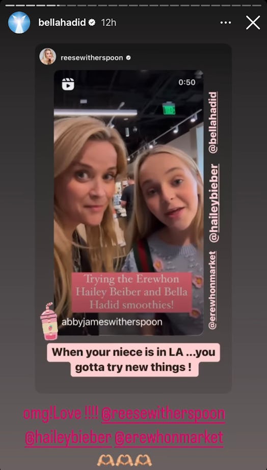 Here's Reese Witherspoon’s Review of Bella Hadid And Hailey Bieber's Erewhon Smoothies From Instagra...