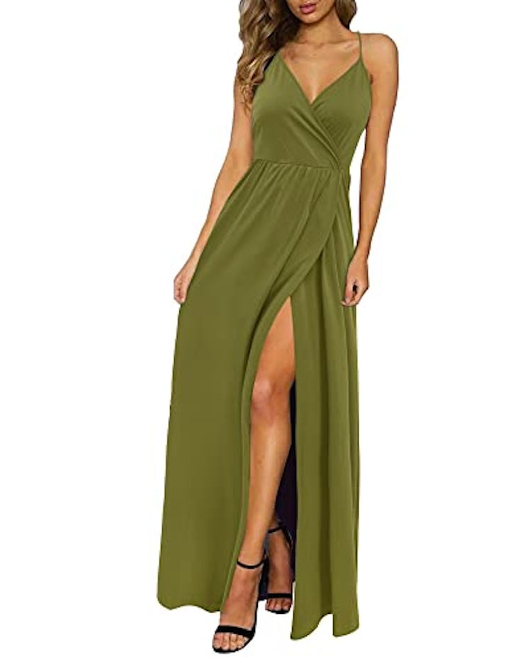 II ININ Long Wrap V-Neck Maxi Sundress