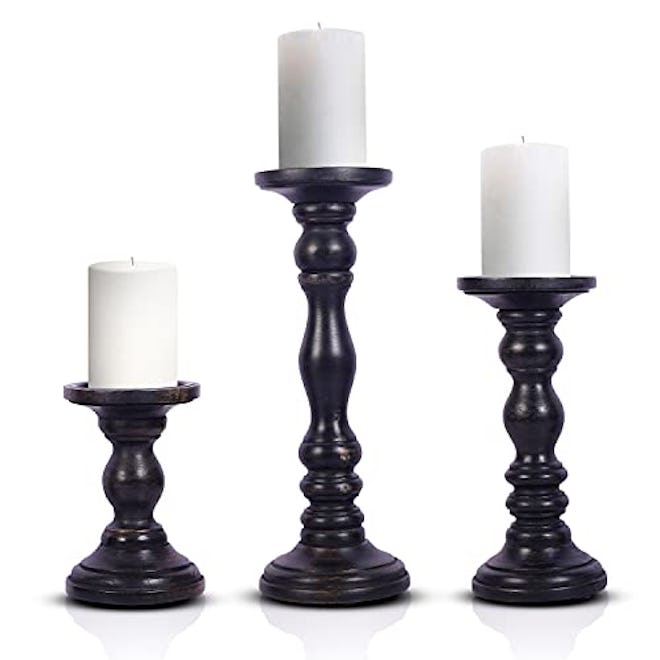 Luxe Rustic Black Pillar Candle Holders (Set of 3)
