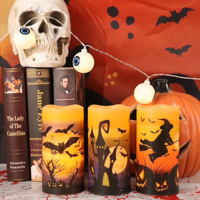 DRomance Halloween LED Flameless Pillar Candles, Set of 3