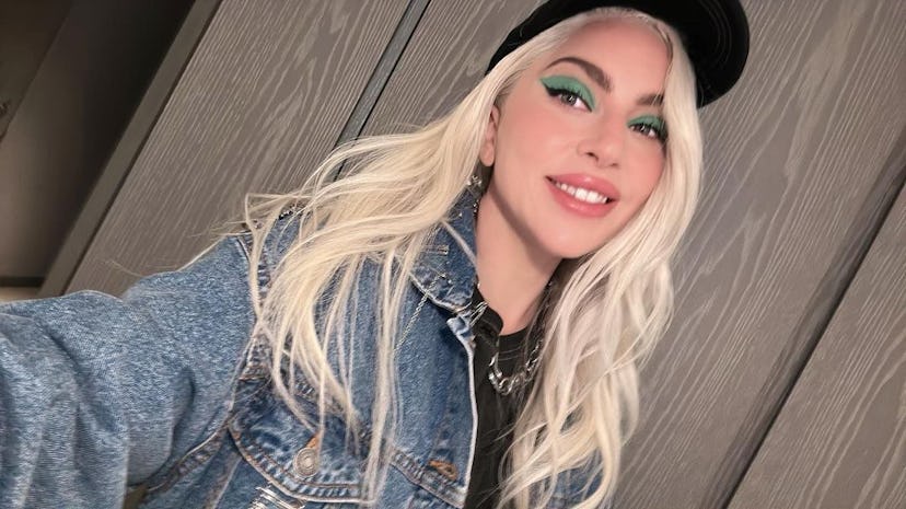 On World Mental Health Day, Lady Gaga posted a selfie with green eyeshadow from her brand Haus Labs.