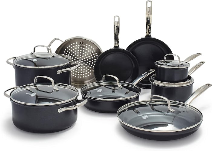 GreenPan Chatham Prime Midnight Hard Anodized Ceramic Nonstick Pots & Pans Set (15 Pieces)