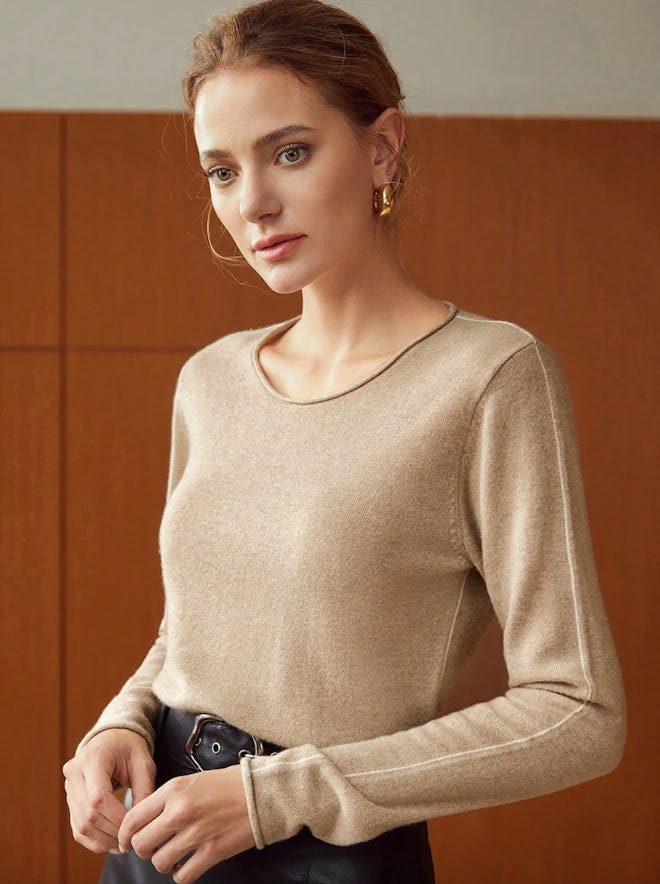 Cashmere Contrast Piping Sweater