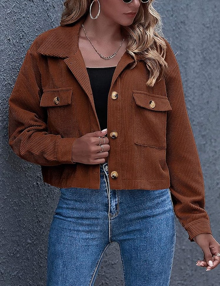 Gihuo Cropped Corduroy Jacket