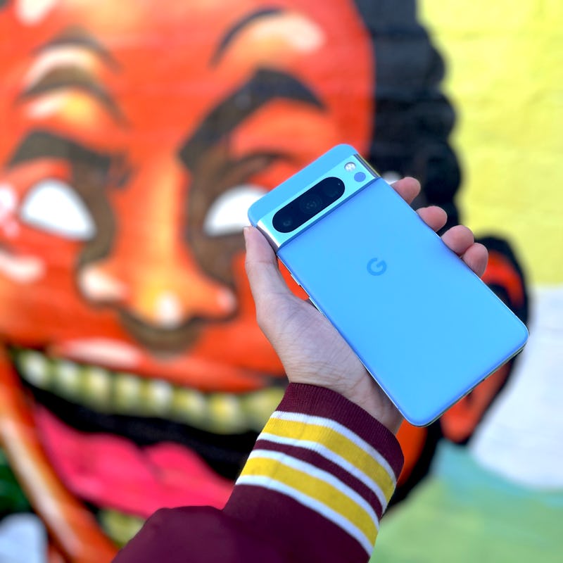 Pixel 8 Pro smartphone in a hand.