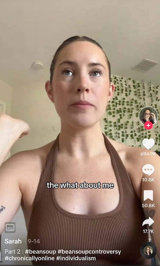 Sarah Lockwood shares her thoughts on the what about me effect on TikTok after the bean soup inciden...