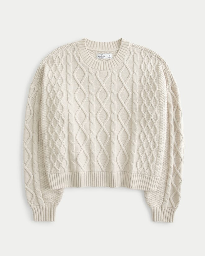Easy Cable Knit Crew Sweater