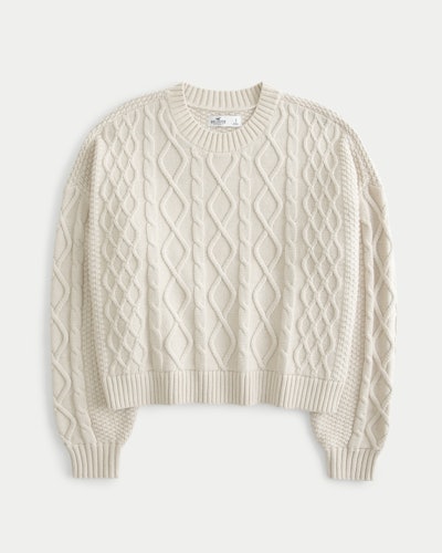 Easy Cable Knit Crew Sweater