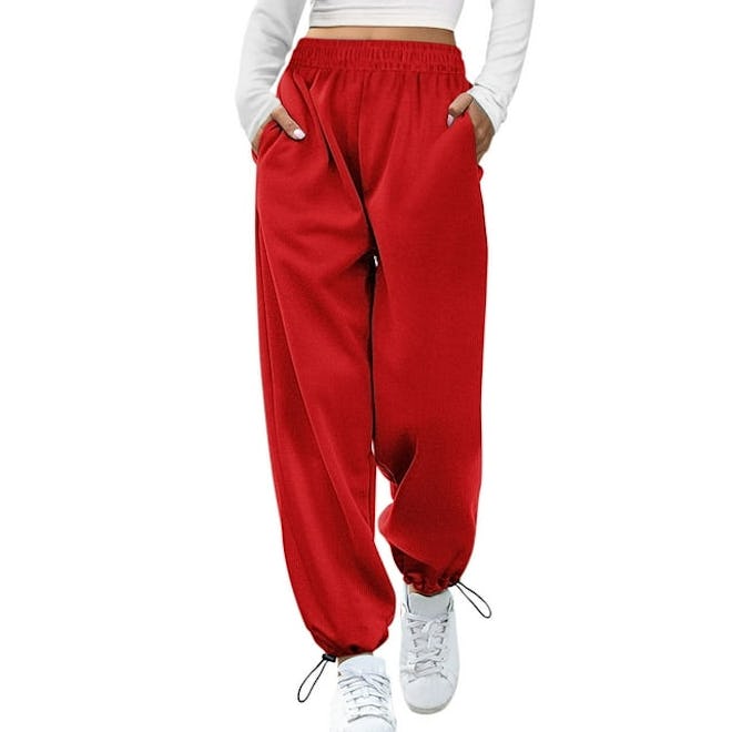Women Fashion Wide Leg Baggy Sweat High Waisted with Pockets 